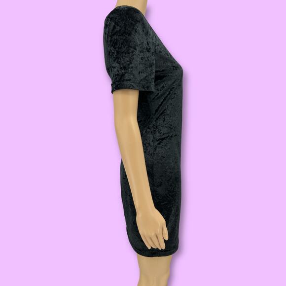 American VINTAGE US 6 Roberta 90's Black Crushed Velvet Bodycon Mini Dress - Picture 3 of 8
